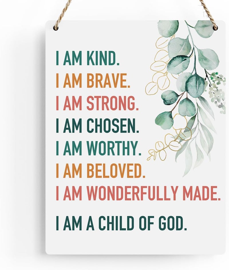BELLOWDEER Inspirational Decor I am a Child of God Scripture Wooden Hanging Sign Christian Gift for Baby Kids Girl Boy Nursery Teen Room Bible Verse Wall Art Decoration 8 x 10 Inches - Image 1